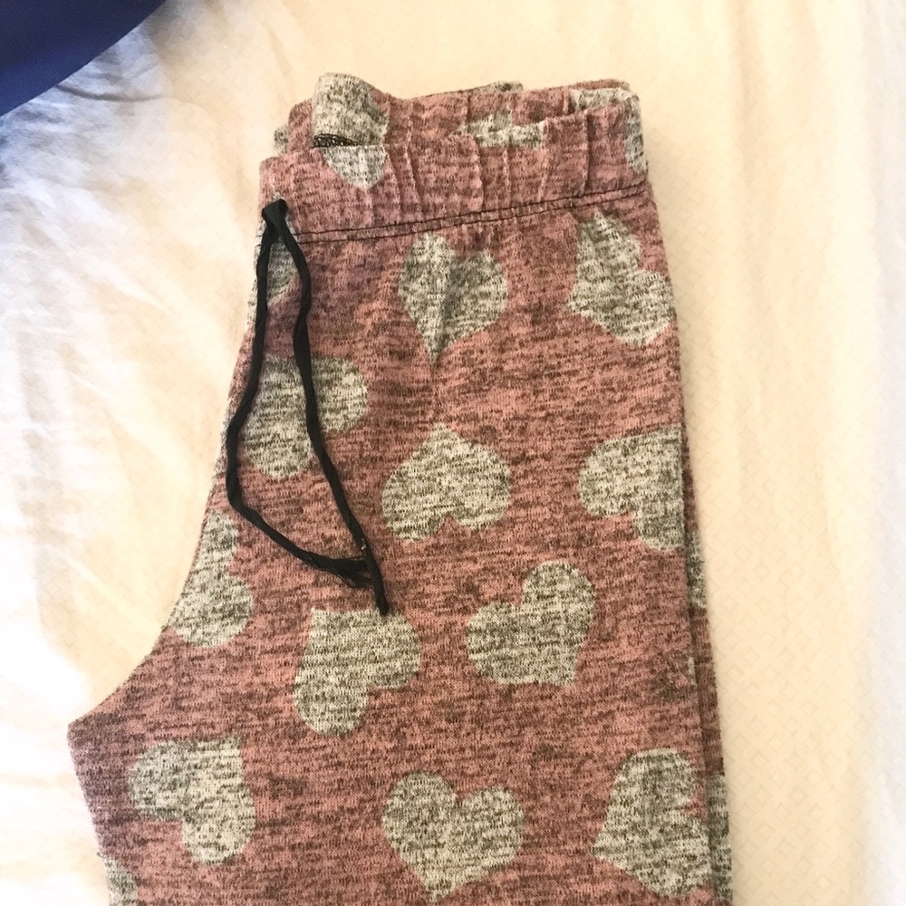 High Waisted Small Women Joggers Sweats Heart Pink